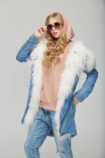 Зимняя джинсовая парка Mila Nova П-26 ДЖИНС + БЕЛЫЙ МЕХ — изображение 2