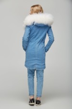 Зимняя джинсовая парка Mila Nova П-26 ДЖИНС + БЕЛЫЙ МЕХ — изображение 3