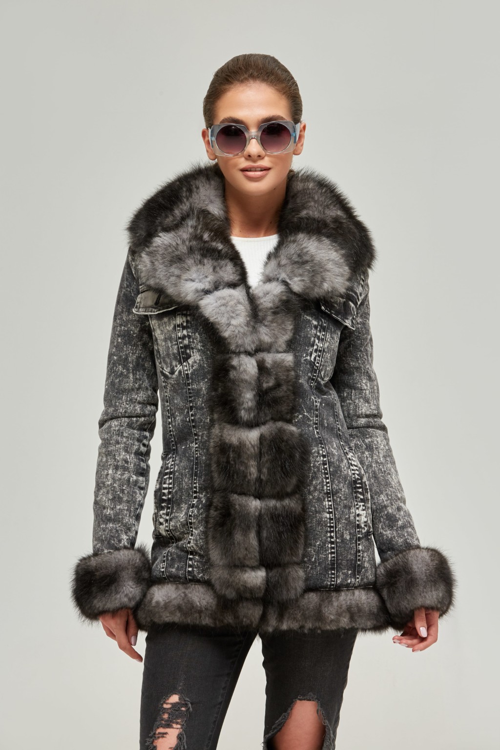 Зимняя джинсовая парка Mila Nova П-47 серый джинс — изображение 5