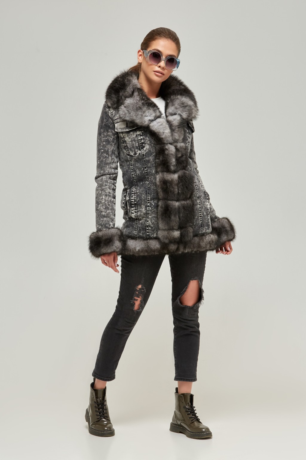 Зимняя джинсовая парка Mila Nova П-47 серый джинс — изображение 3