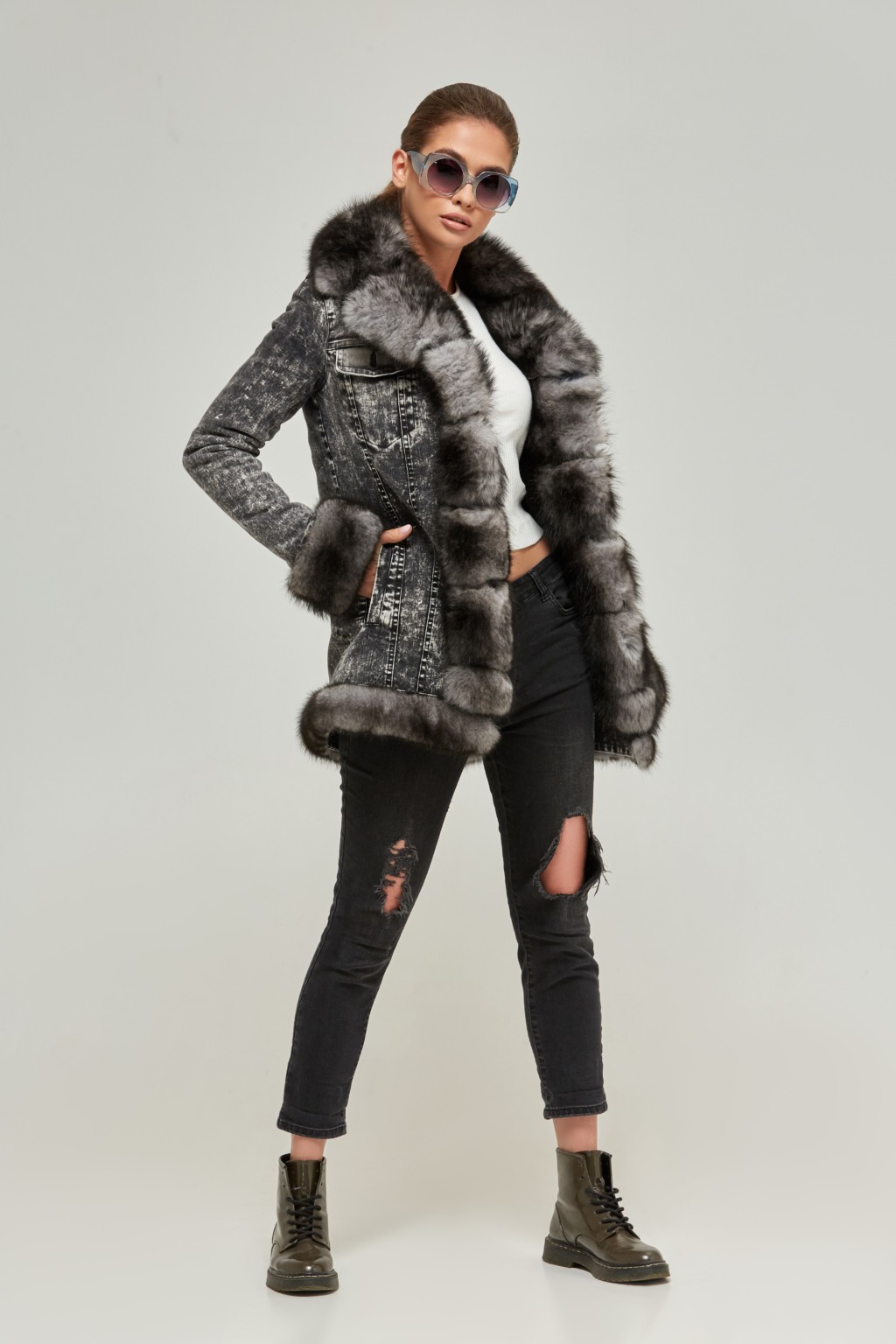 Зимняя джинсовая парка Mila Nova П-47 серый джинс — изображение 2