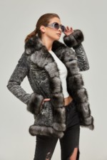 Зимняя джинсовая парка Mila Nova П-47 серый джинс