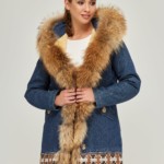 Зимняя джинсовая парка Mila Nova П-54ех джинс+енот