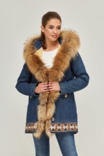 Зимняя джинсовая парка Mila Nova П-54ех джинс+енот