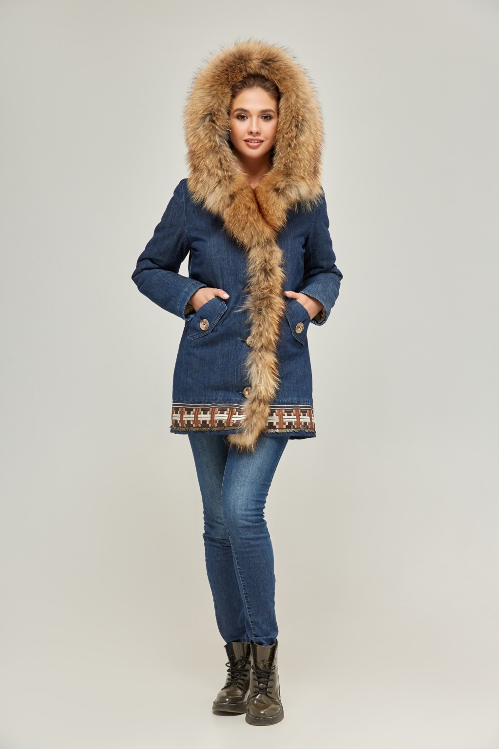 Зимняя джинсовая парка Mila Nova П-54ех джинс+енот — изображение 4