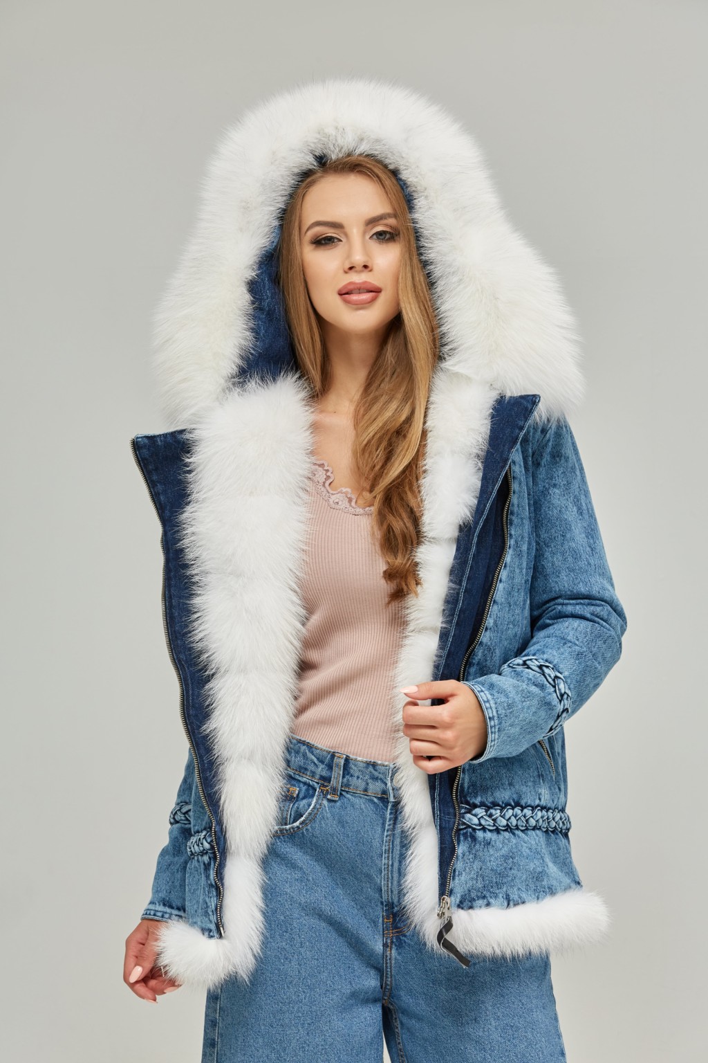 Зимняя джинсовая парка Mila Nova П-59 синяя — изображение 5