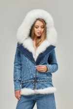 Зимняя джинсовая парка Mila Nova П-59 синяя — изображение 2