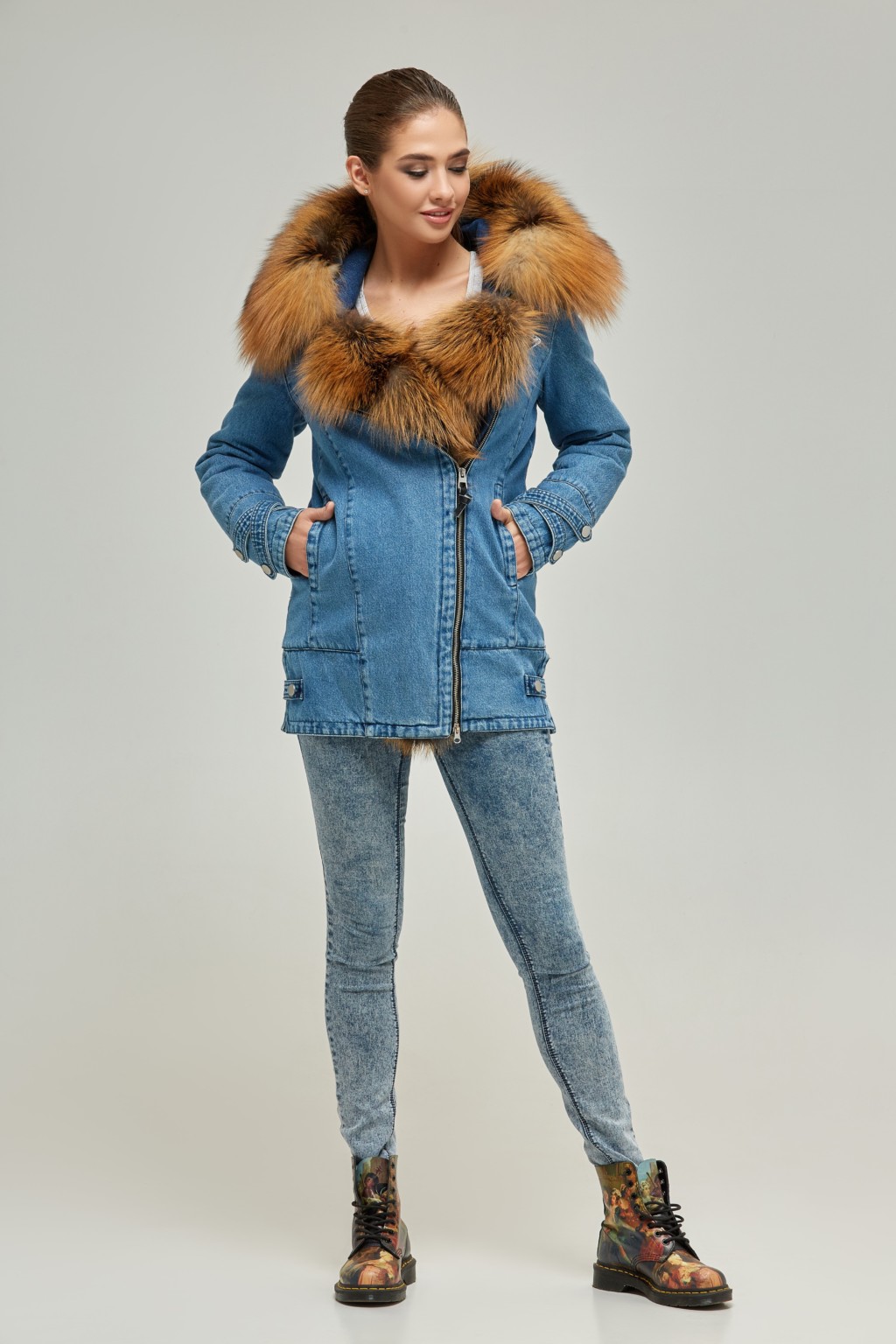 Зимняя джинсовая парка Mila Nova П-42 синий — изображение 2