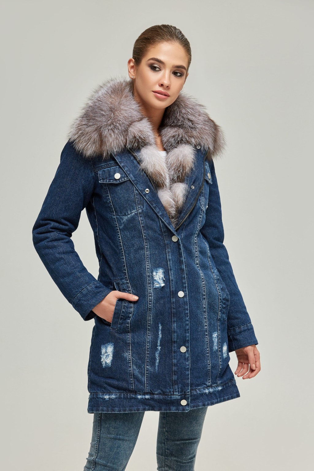 1332_30437 Зимняя джинсовая парка Mila Nova П-67 темный джинс — изображение 1