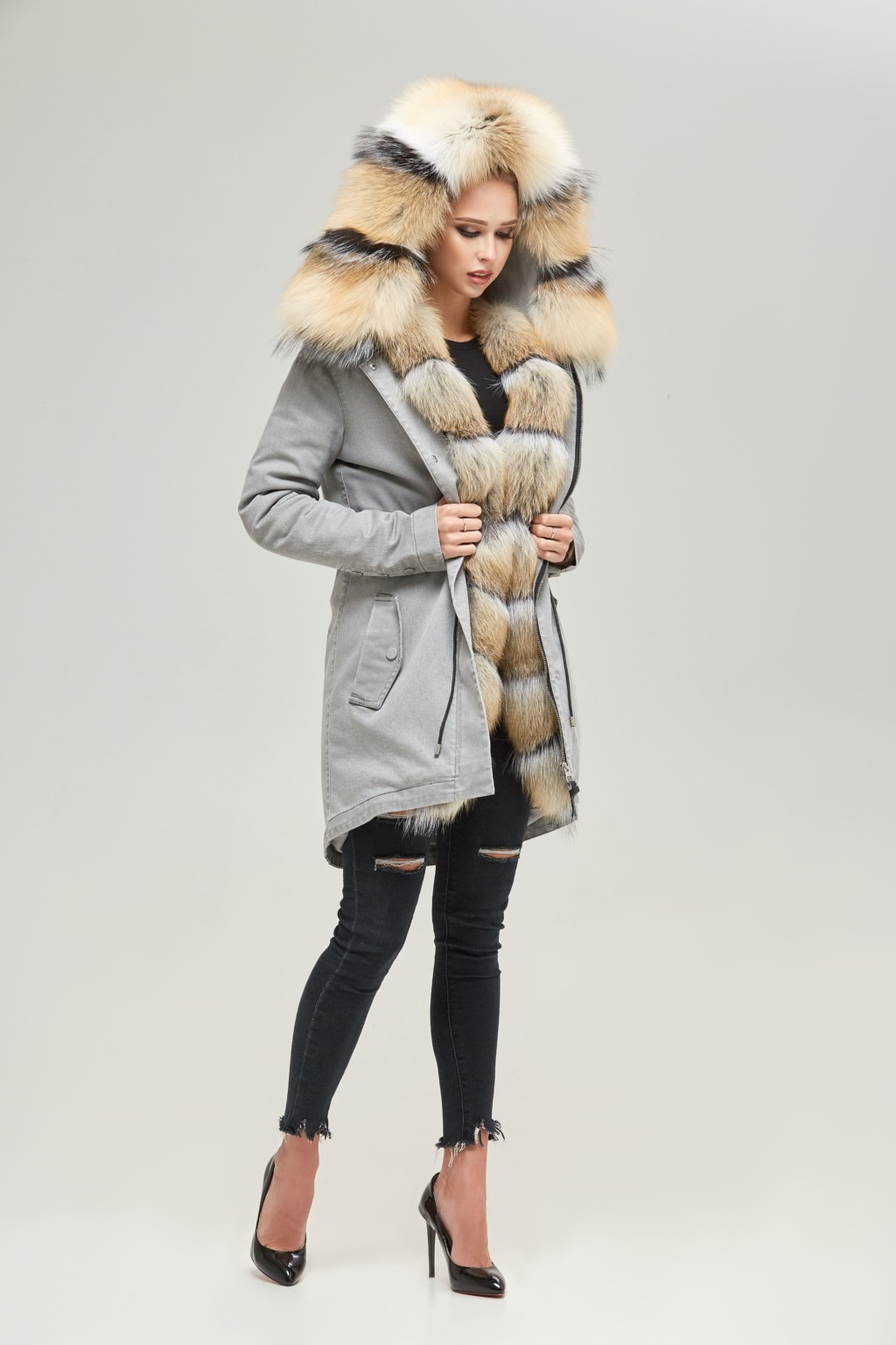 Зимова джинсова парка Mila Nova П-74 сірий - Зображення 4