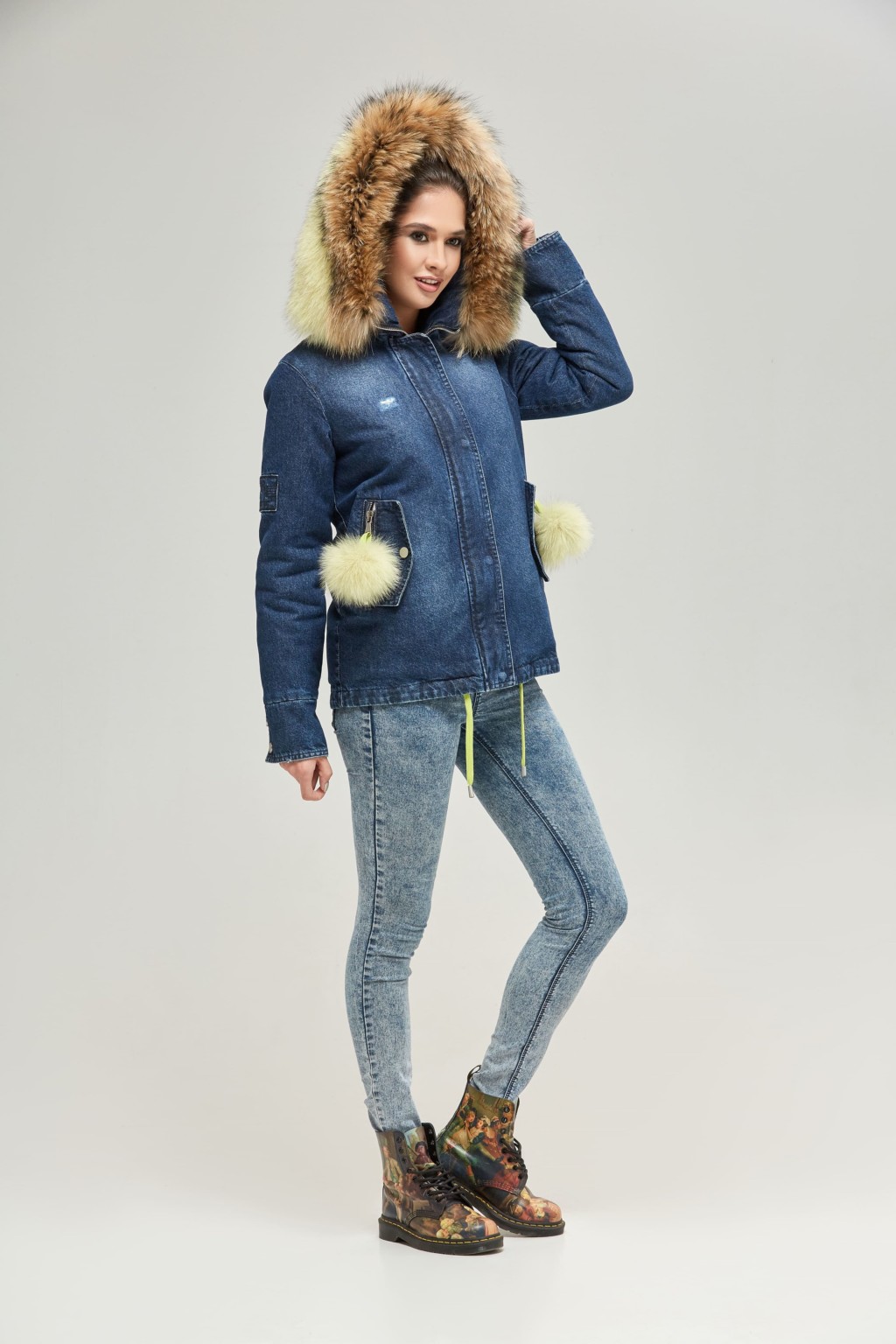 Зимняя джинсовая парка Mila Nova П-81 синий джинс — изображение 2