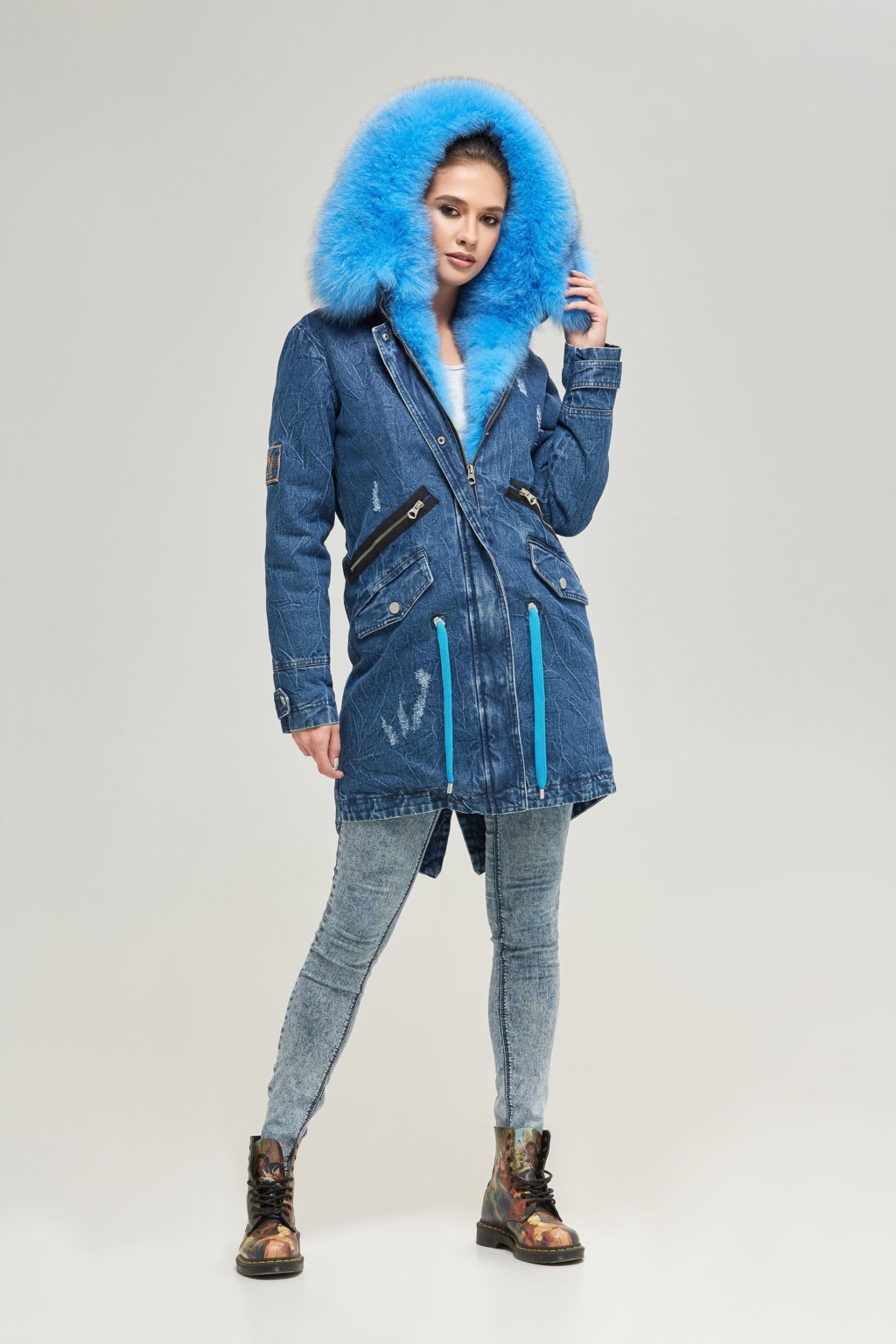 Зимняя джинсовая парка Mila Nova П-75 синий джинс — изображение 2