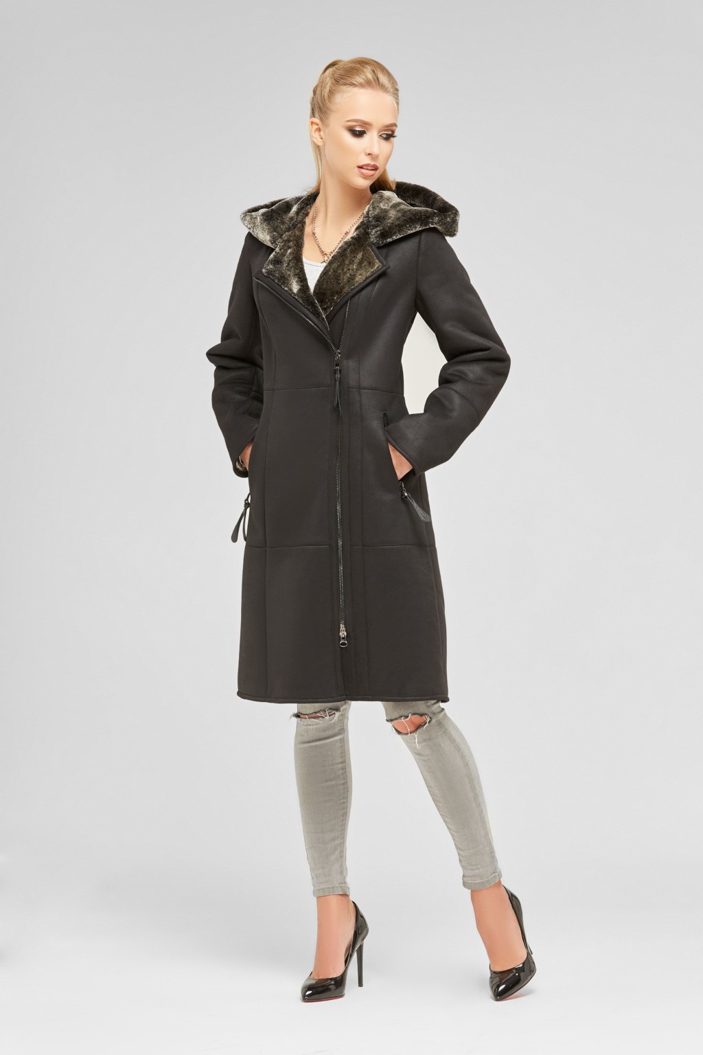 1403_42887 Зимняя дубленка Mila Nova Д-2м черный — изображение 1