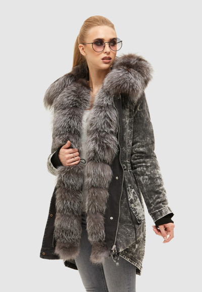 Зимняя джинсовая парка Mila Nova П-74стандарт темно-серая