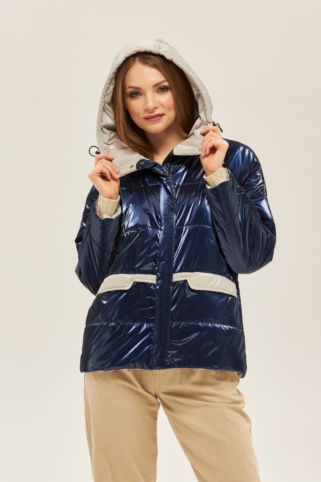 Демисезонная куртка Mila Nova К-151 синяя+серый — изображение 2