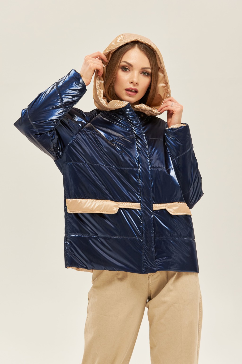 Демисезонная куртка Mila Nova К-151 синяя+бежевый — изображение 2