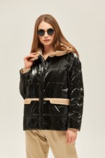 Демисезонная куртка Mila Nova К-151 черная+бежевый — изображение 2