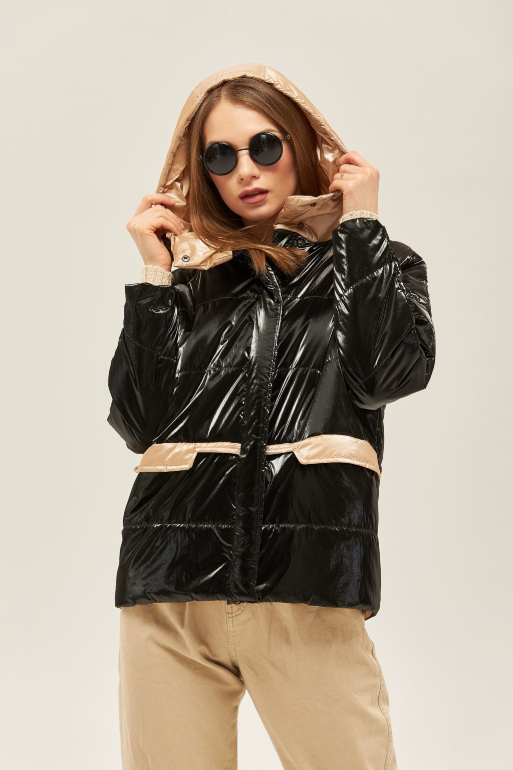 Демисезонная куртка Mila Nova К-151 черная+бежевый — изображение 1