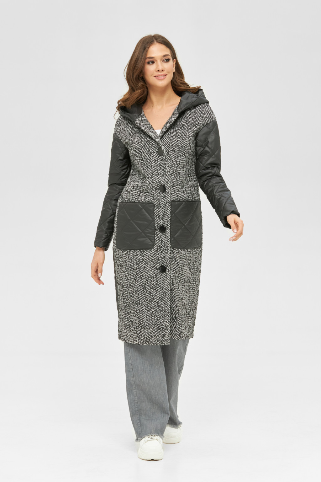 Демисезонное пальто Mila Nova ПВ-118 темно-серая клетка — изображение 1