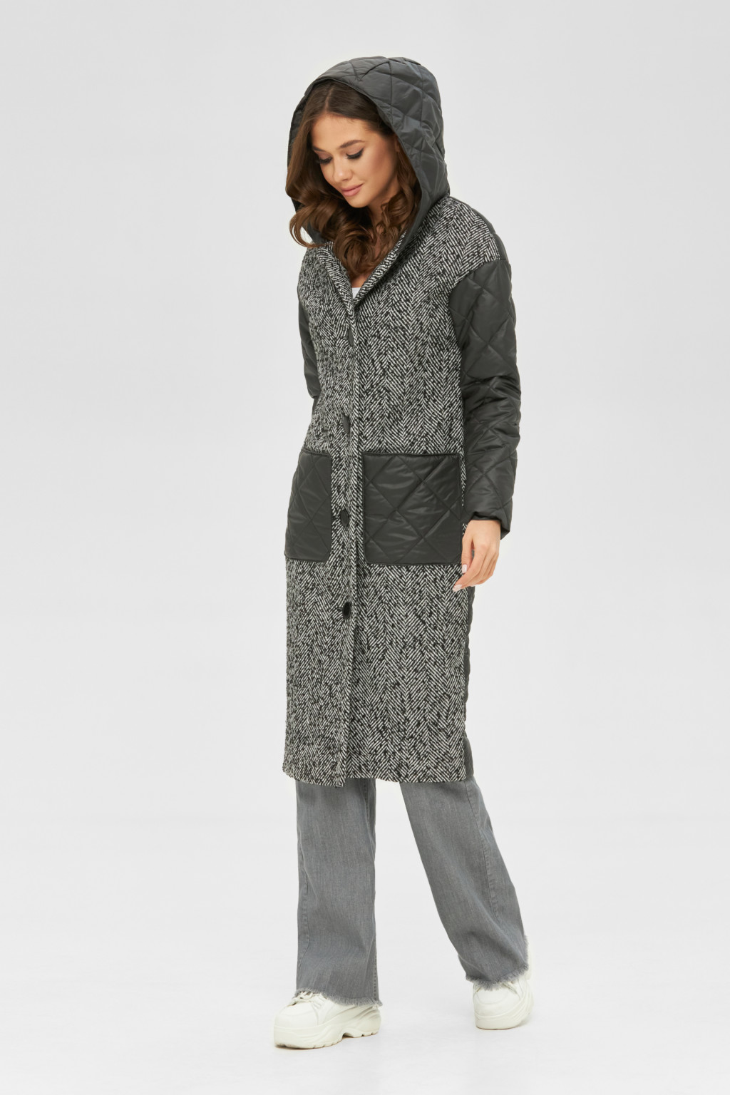 Демисезонное пальто Mila Nova ПВ-118 темно-серая клетка — изображение 2