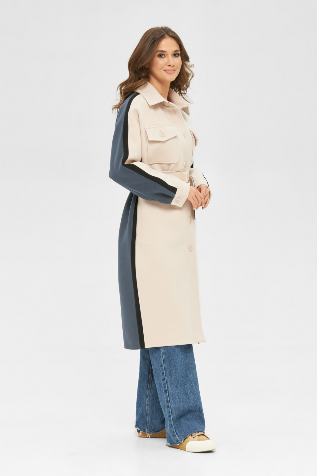 Демісезонне пальто Mila Nova ПВ-244 молоко+денім - Зображення 3