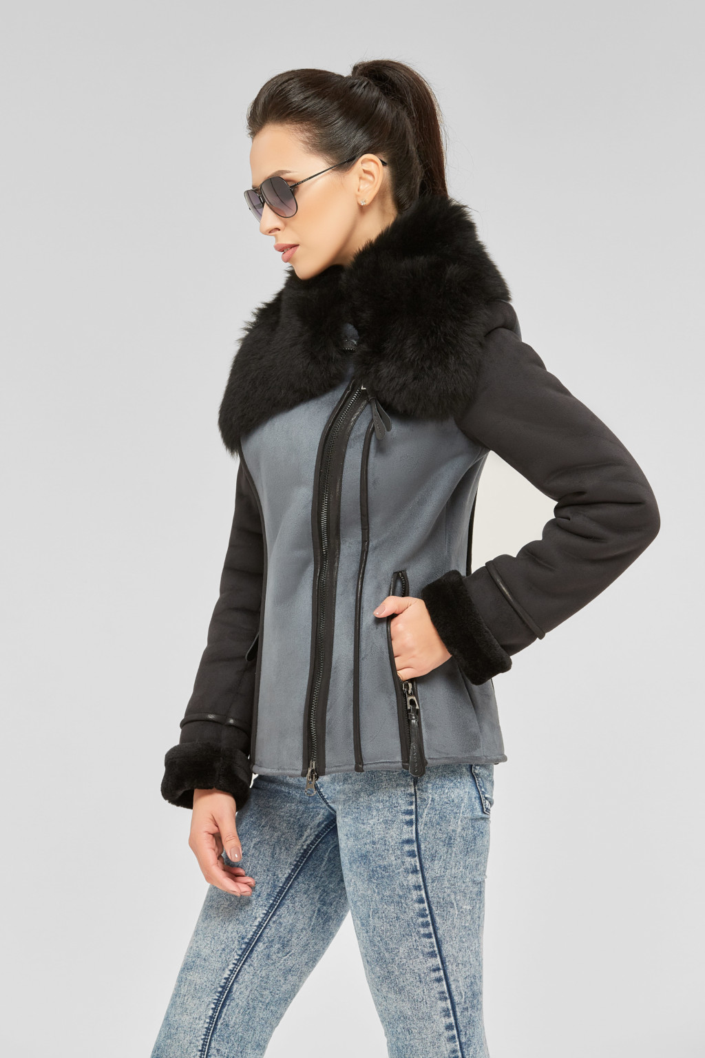 Зимняя дубленка Mila Nova Д-45 синяя — изображение 2