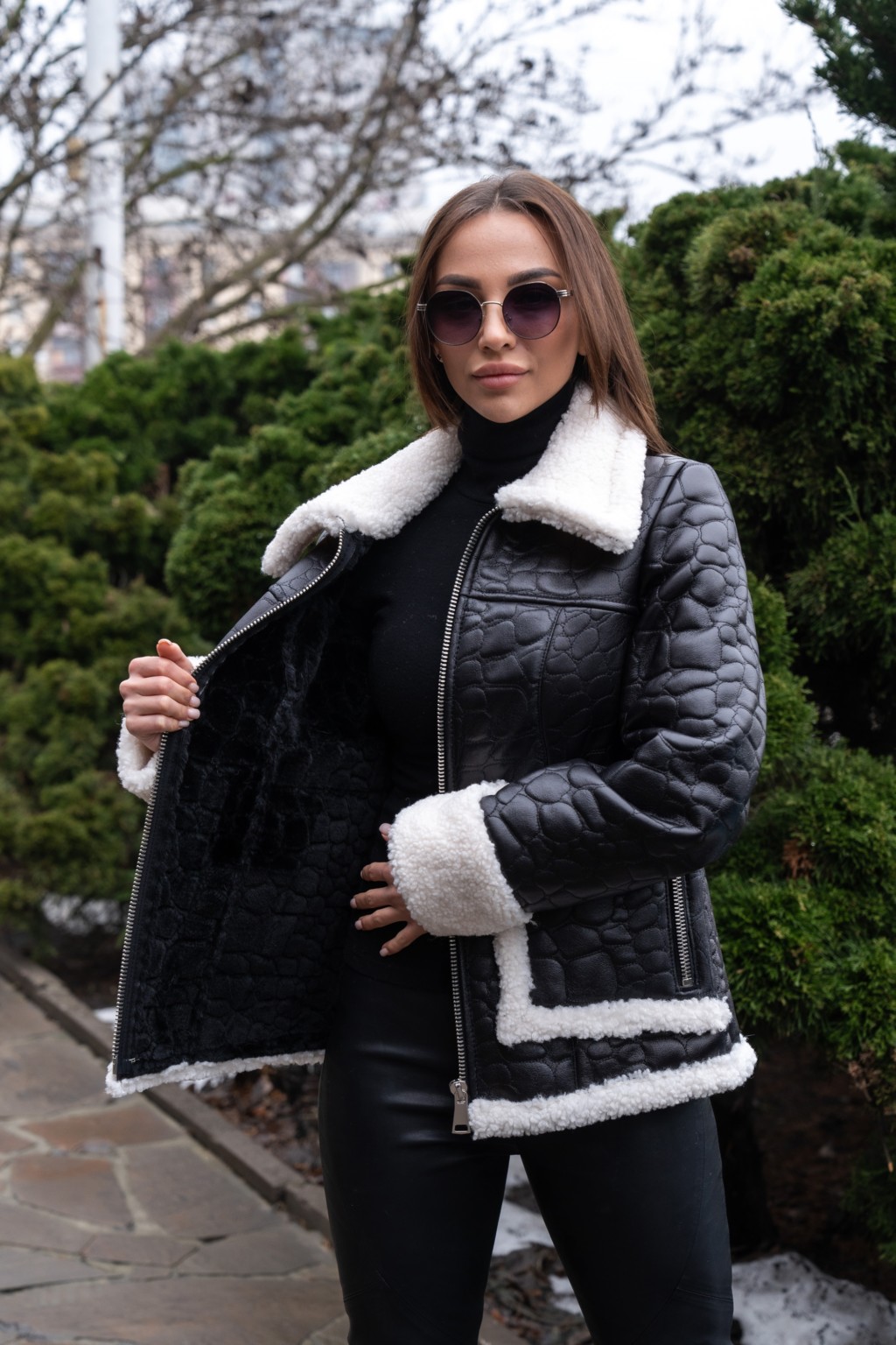 Зимняя дубленка Mila Nova Д-163,а черный — изображение 5