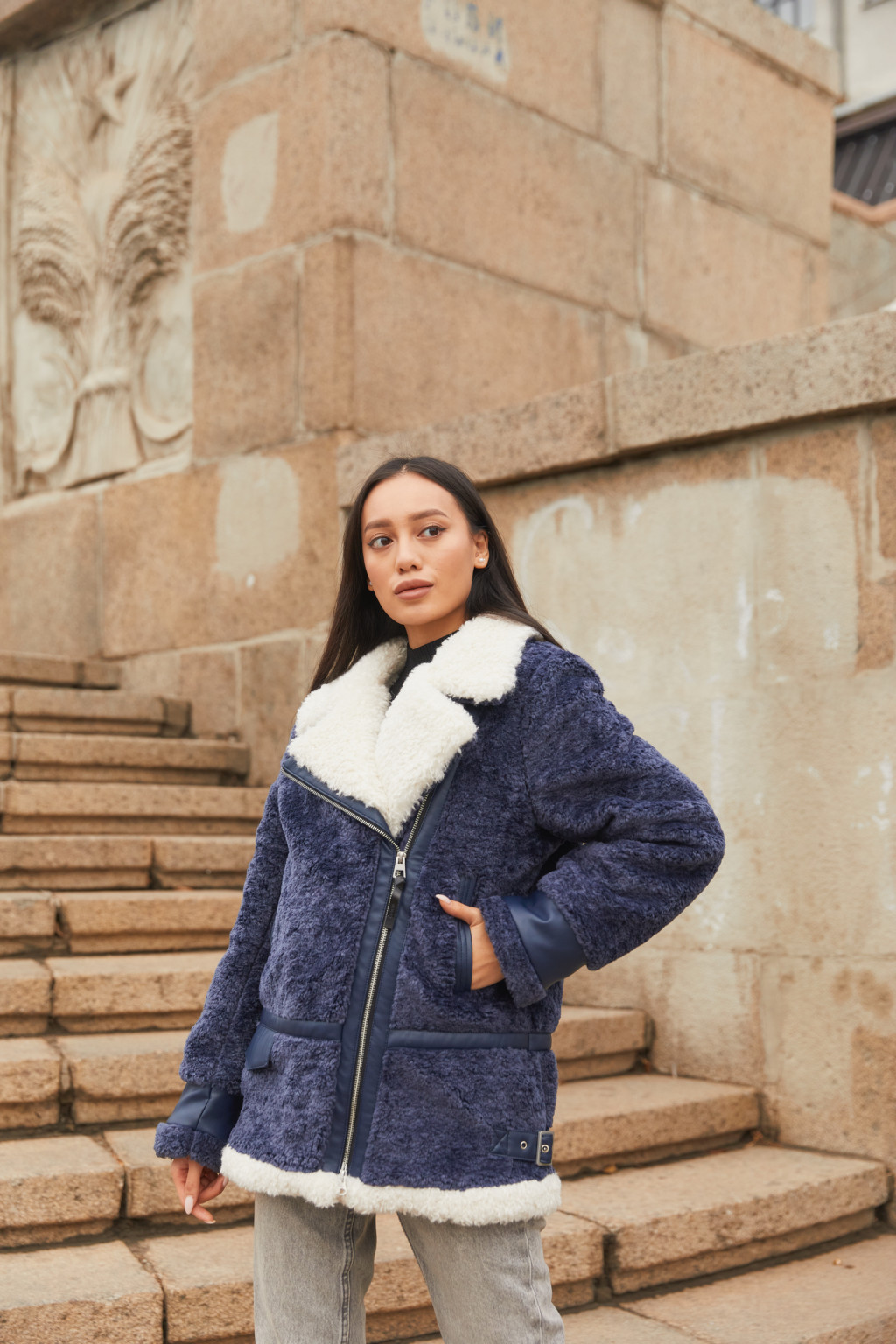 Зимняя дубленка Mila Nova ПВ-223 синий — изображение 2