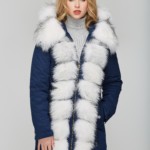 Зимняя парка Mila Nova П-27 Синяя+белый мех