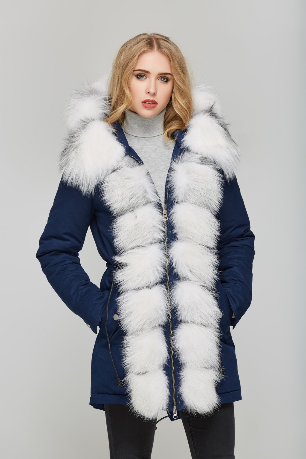 Зимняя парка Mila Nova П-27 Синяя+белый мех — изображение 2