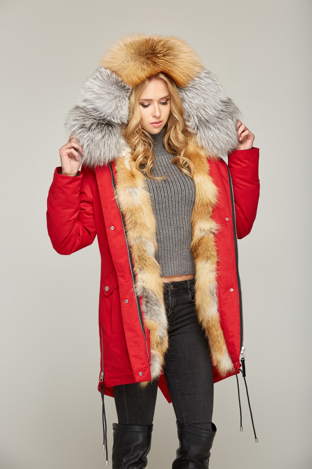 Зимняя парка Mila Nova П-46 КРАСНЫЙ GOLD FOX — изображение 4