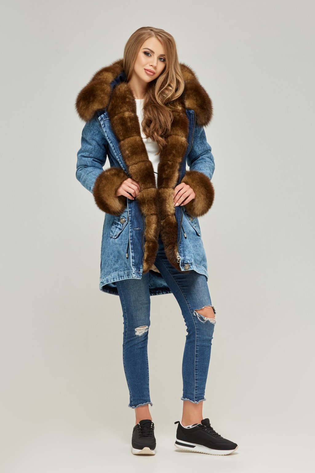 Зимняя джинсовая парка Mila Nova П-65 синий рыжий — изображение 4