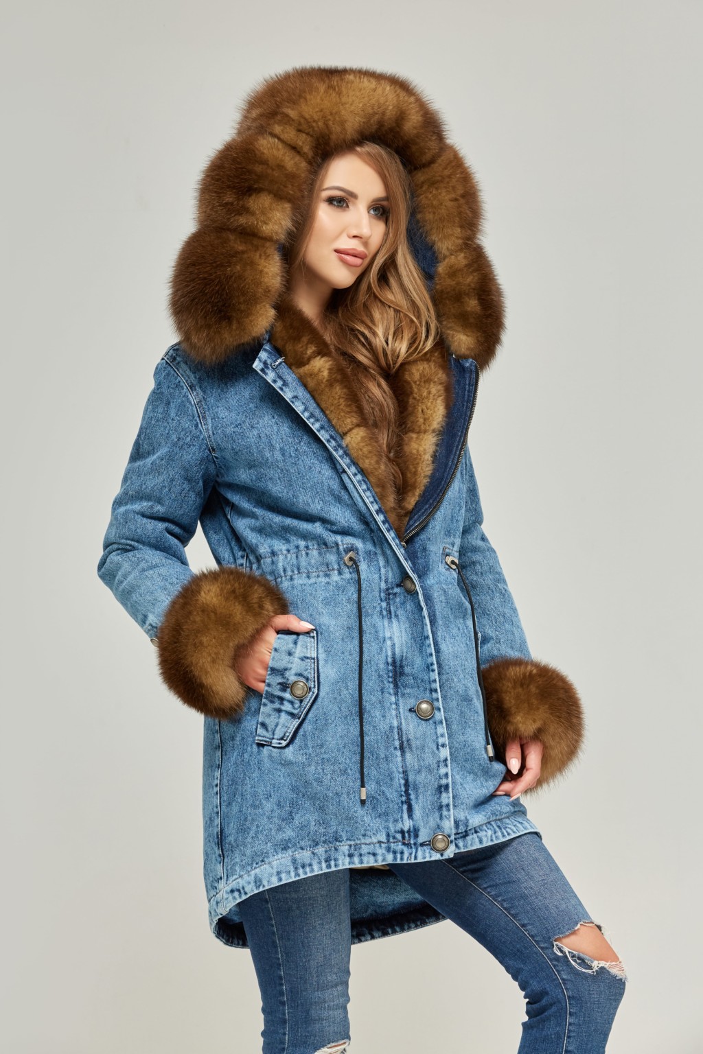 Зимняя джинсовая парка Mila Nova П-65 синий рыжий — изображение 3