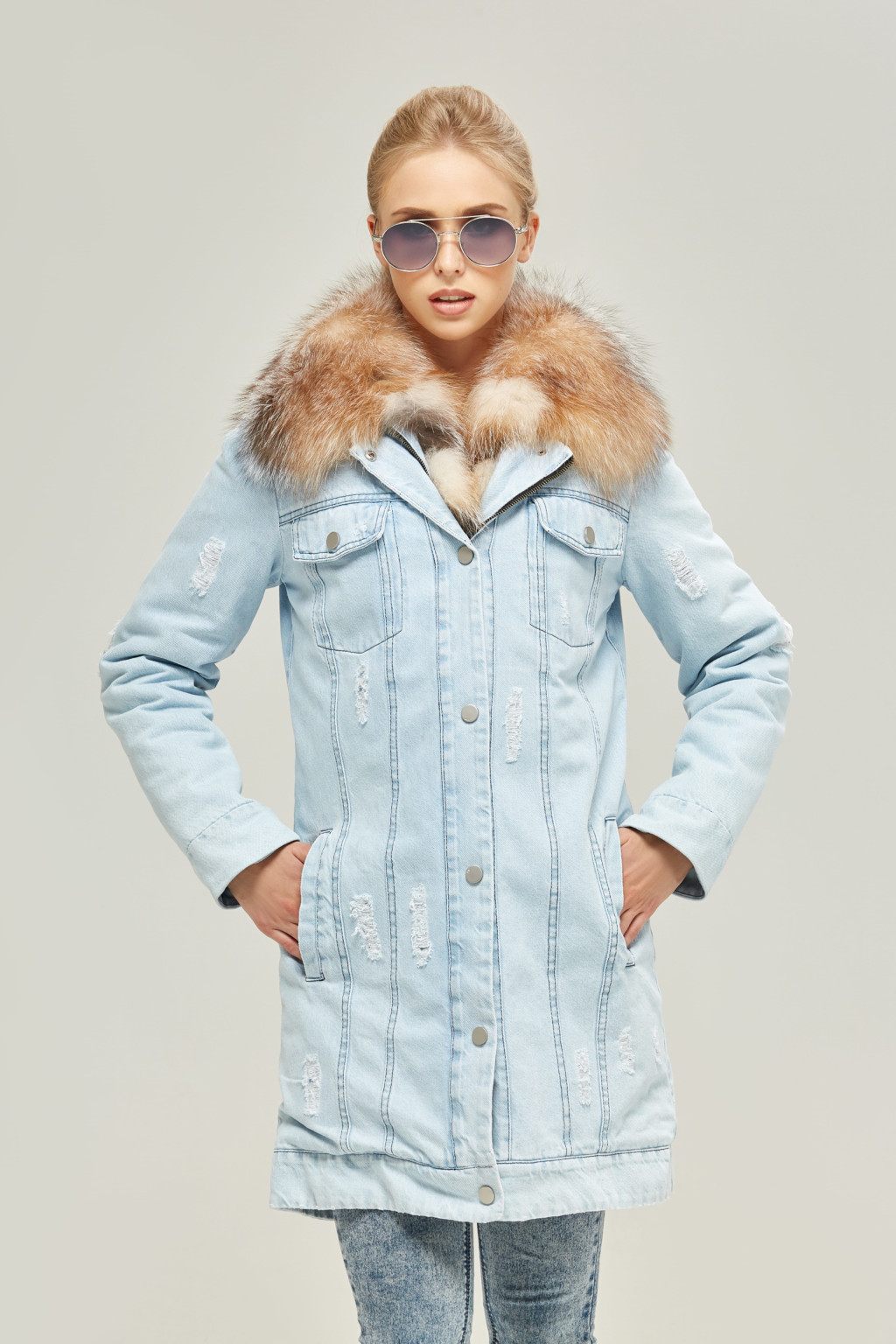 Зимняя джинсовая парка Mila Nova П-67 светлый джинс — изображение 2
