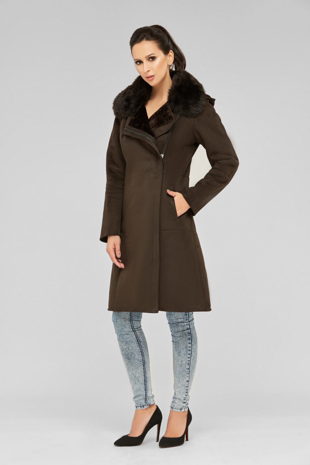 Зимняя дубленка Mila Nova Д-61 шоколад — изображение 1