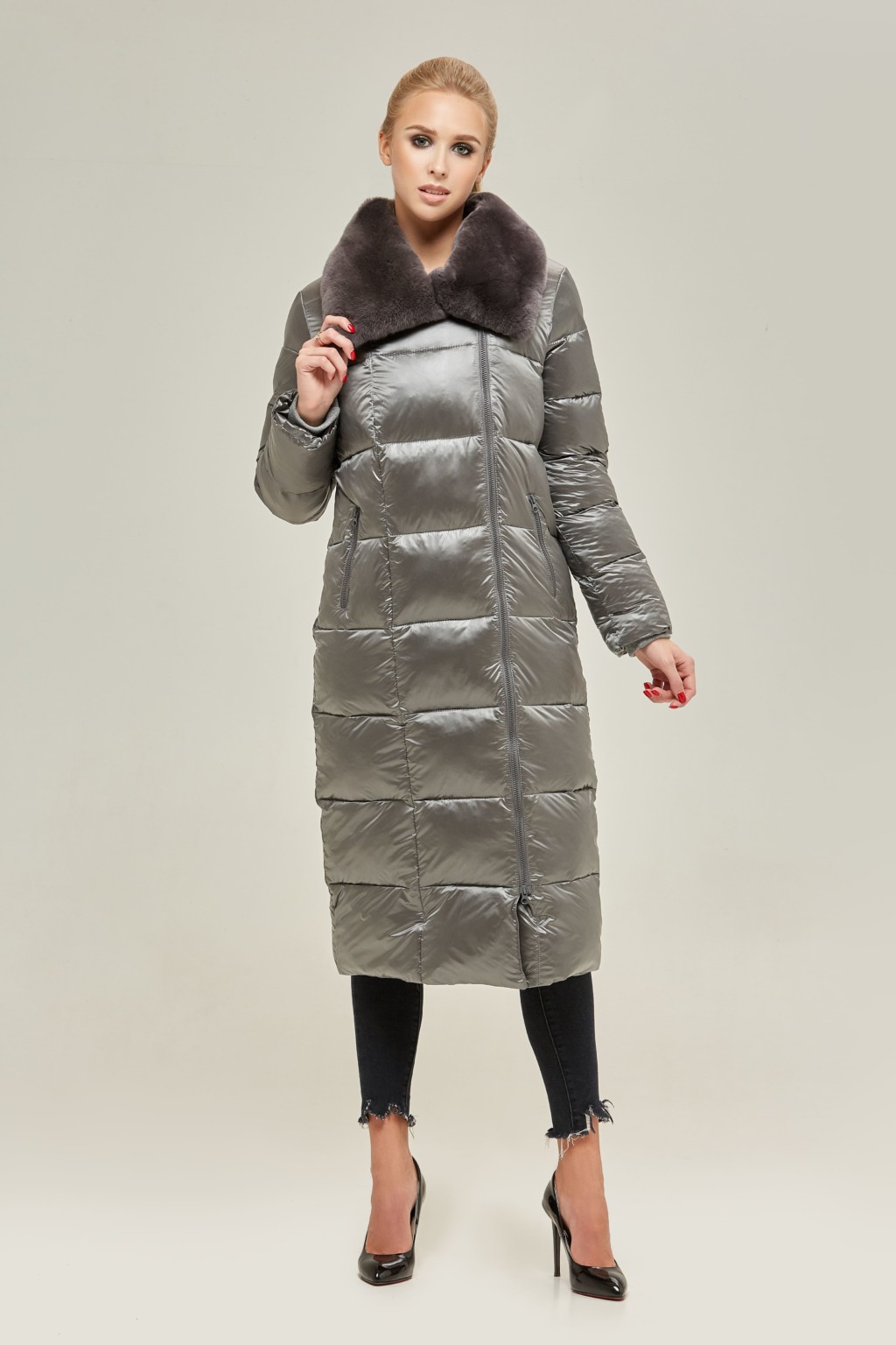 1424_31825 Зимний пуховик Mila Nova К-90 серый — изображение 1