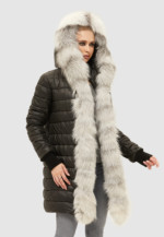 Зимняя парка Mila Nova П-88 черный+ белый мех — изображение 4