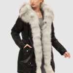 Зимняя парка Mila Nova П-88 черный+ белый мех