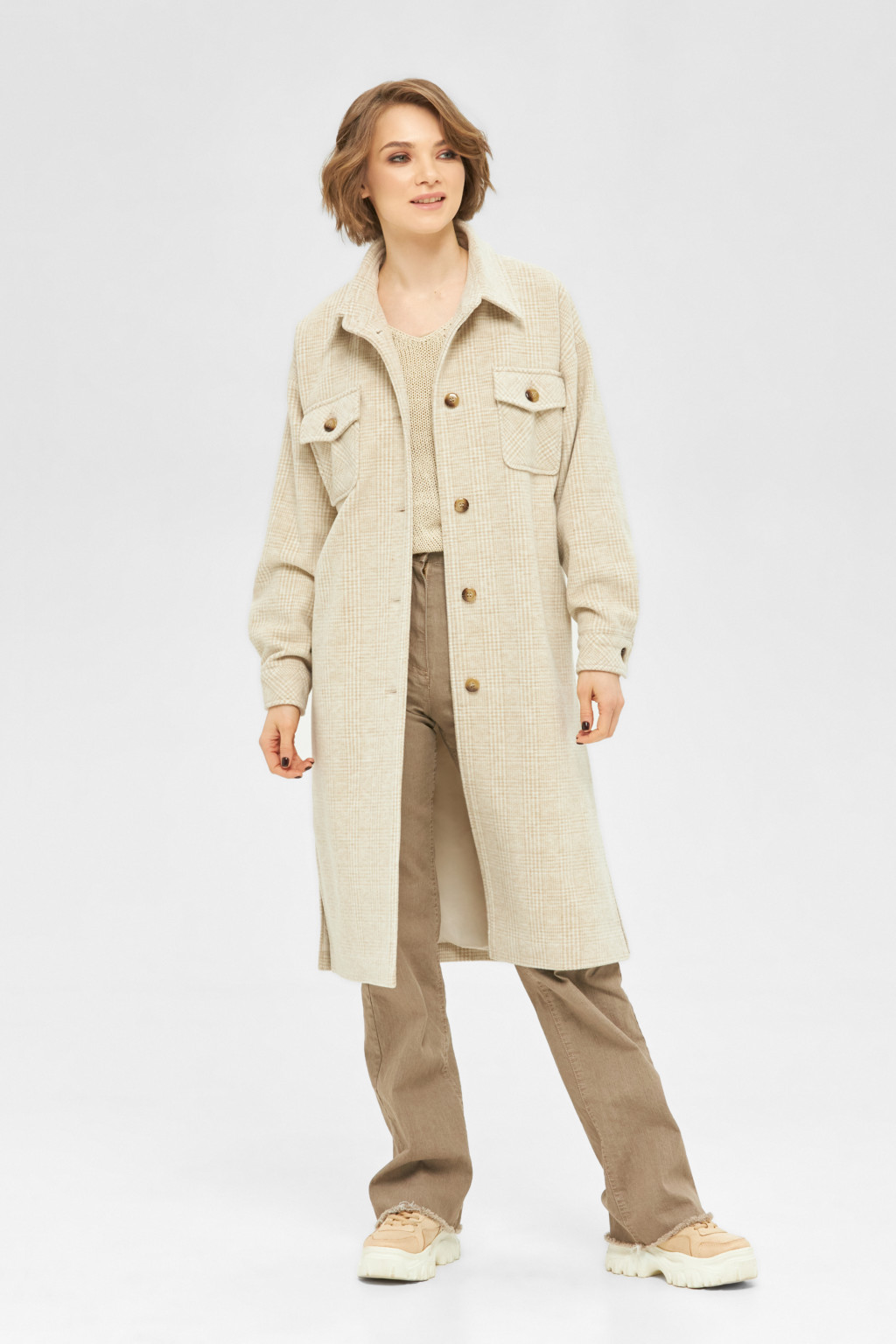 Демисезонное пальто Mila Nova ПВ-248 молоко клетка — изображение 1