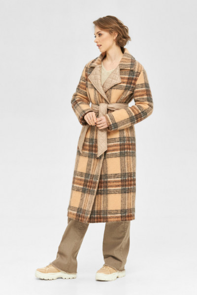 Демисезонное пальто Mila Nova ПВ-68 бежевая клетка