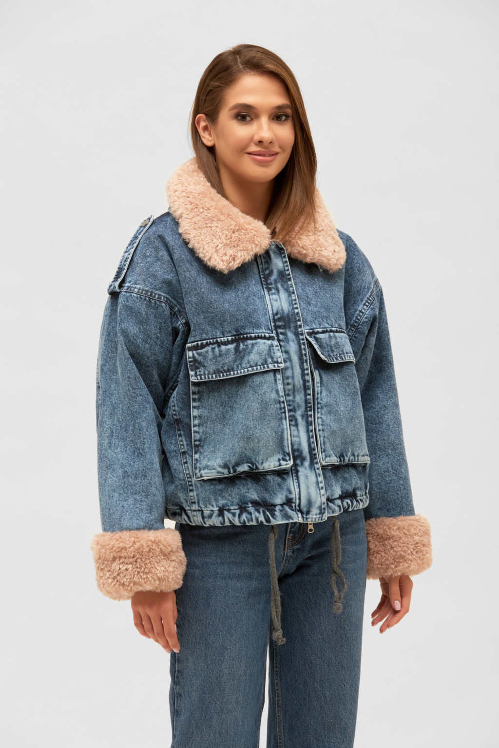 К-224синий Зимняя джинсовая куртка Mila Nova К-224 синий — изображение 1