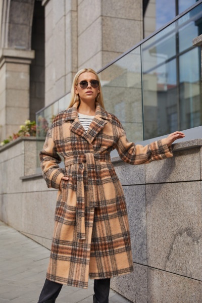 Пальто ПВ-269 бежевая клетка