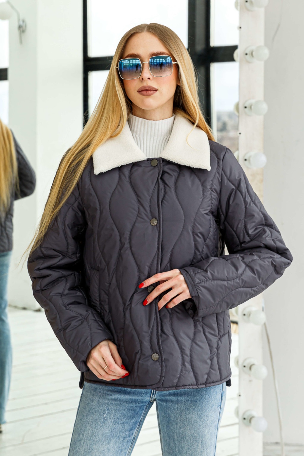 K-279grey Демисезонная Куртка Mila Nova К-279 серый — изображение 1