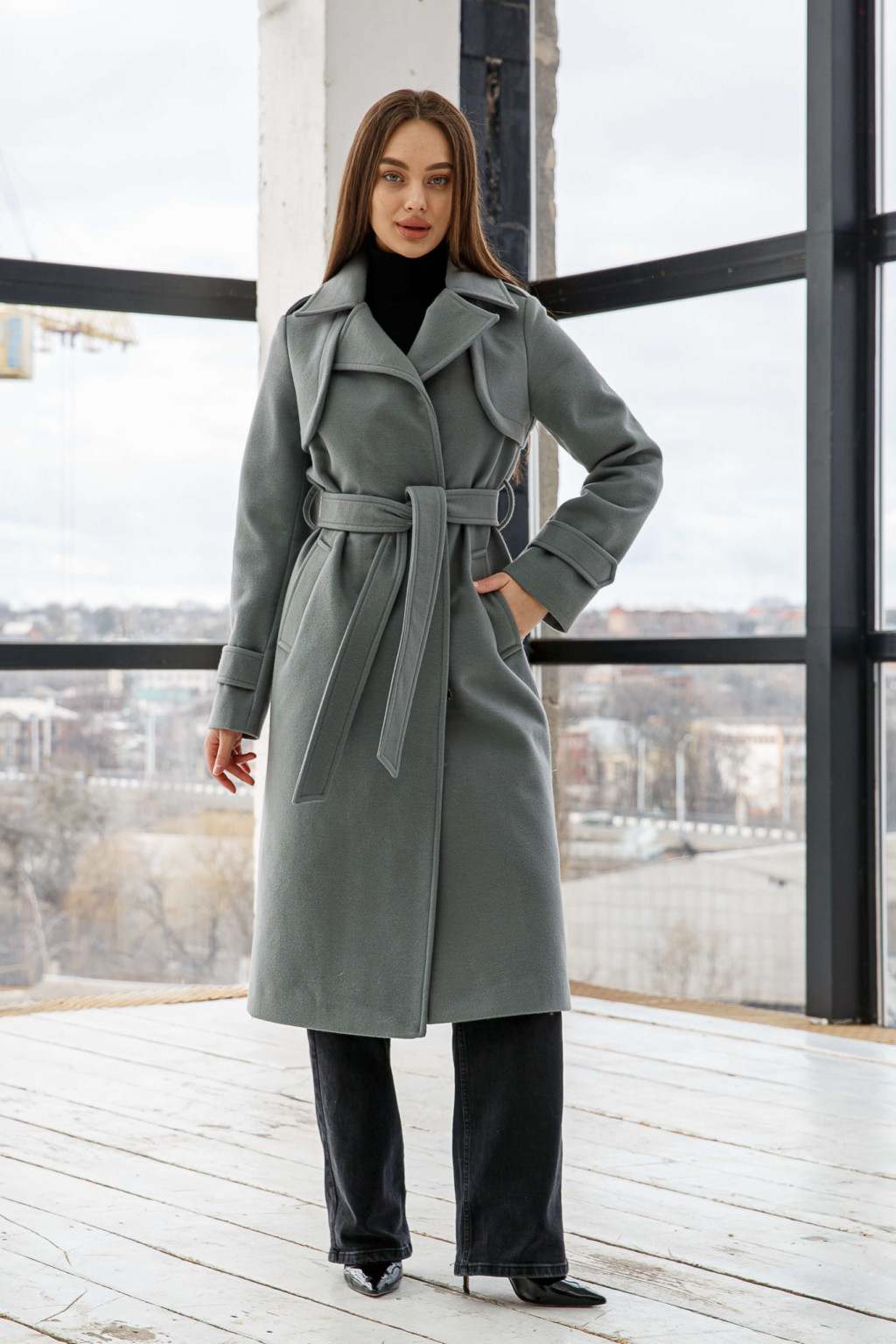 PV-310ser Демисезонное Пальто Mila Nova ПВ-310 серый — изображение 1