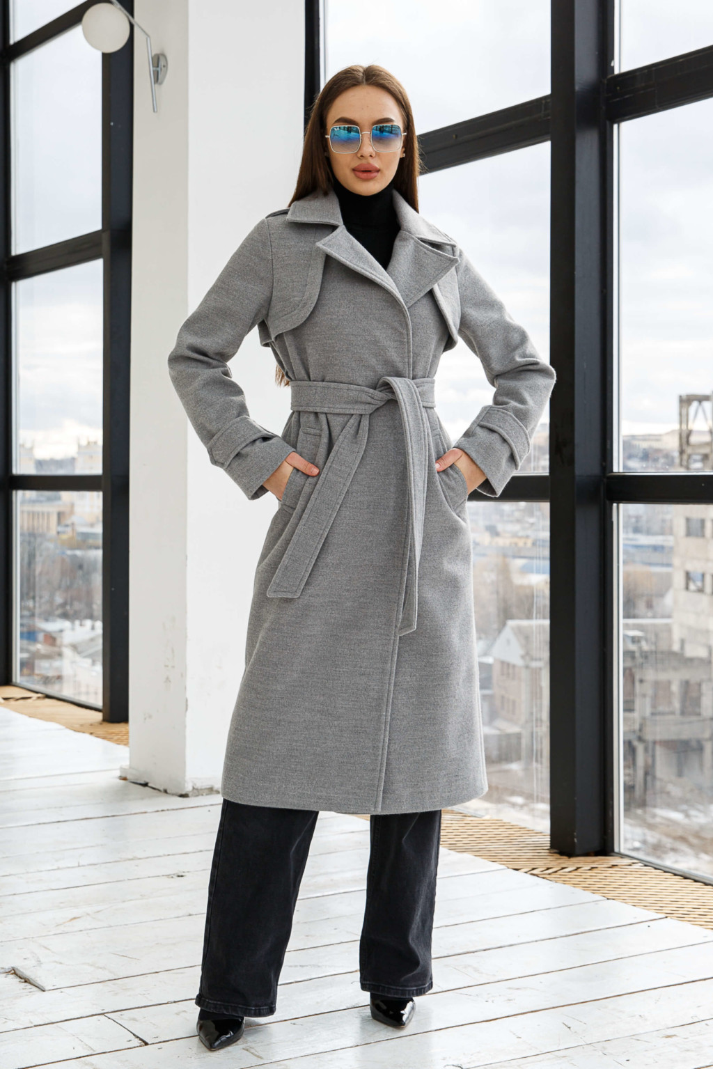 PV-310sv.grey Демисезонное Пальто Mila Nova ПВ-310 светло-серый — изображение 1