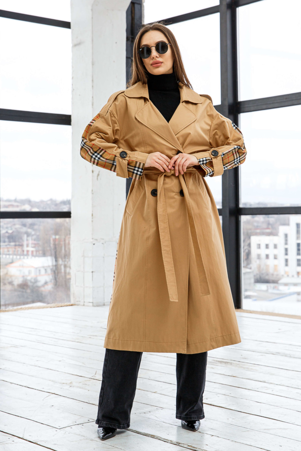 Демисезонный тренч Mila Nova Q-84 кэмел+рыжая клетка — изображение 1