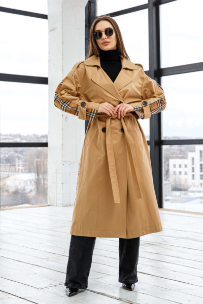 Демисезонный тренч Mila Nova Q-84 кэмел+рыжая клетка