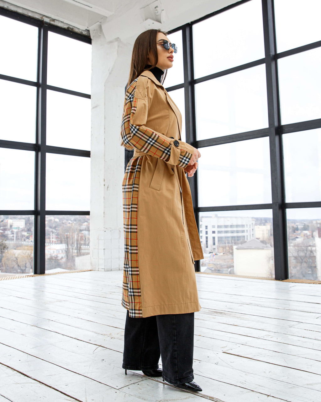 Демісезонний тренч Mila Nova Q-84 кемел+руда клітинка - Зображення 2