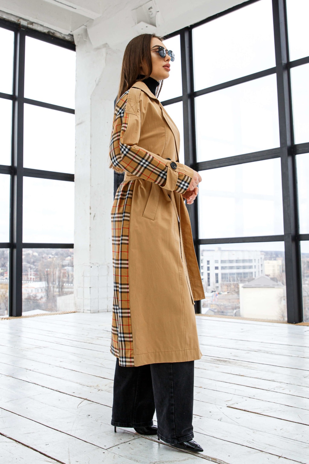 Демисезонный тренч Mila Nova Q-84 кэмел+рыжая клетка — изображение 2