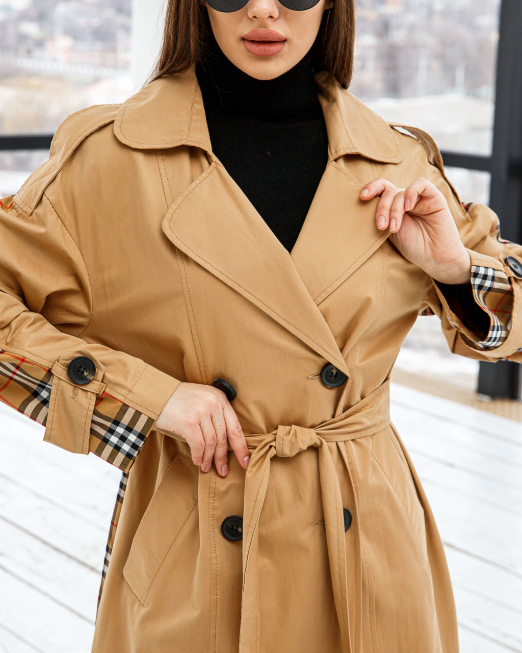 Демісезонний тренч Mila Nova Q-84 кемел+руда клітинка - Зображення 4